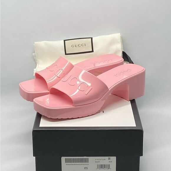 Gucci Pink Rubber Platform Slide Sandals size 37 - Picture 10 of 12